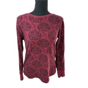 Eddie Bauer Floral Damask Pattern Waffle Knit Crewneck Shirt Burgundy Size Large